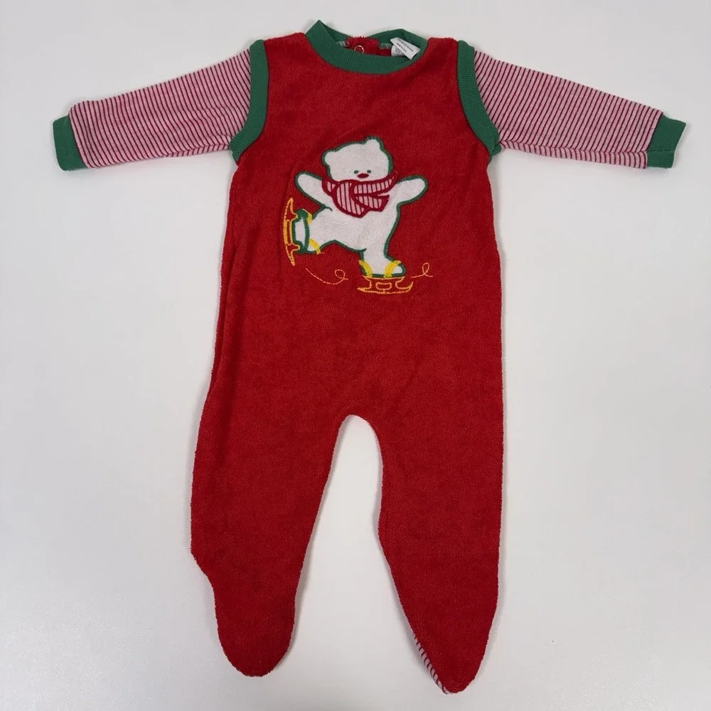 Christmas‎ Bear 1983 Vintage Baby Pajamas Size Medium 6-9 Months Lullaby Land
